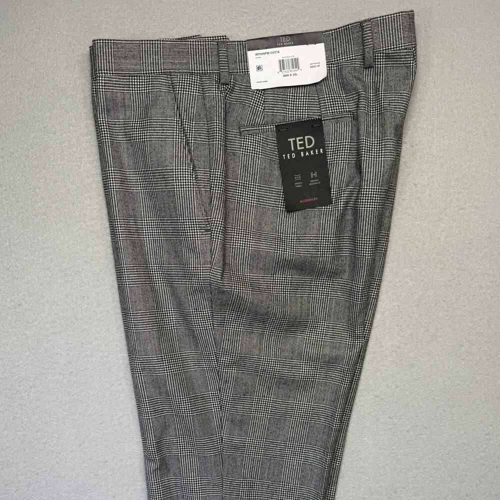 Ted Baker Men's Modern-Fit Stretch Wool-Blend suit pants black/white 36x32 $200